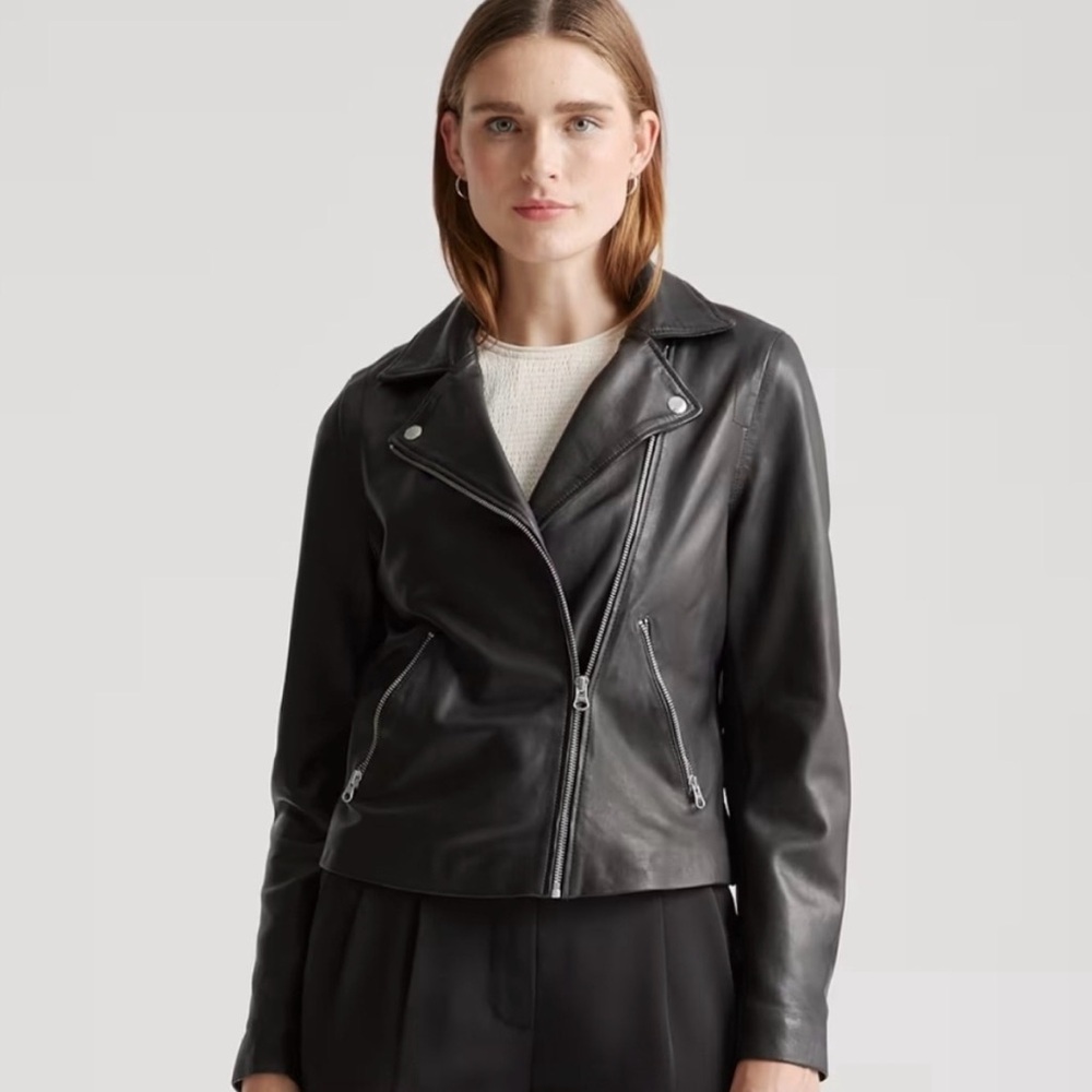 Quince Classic Black Leather Jacket NWOT